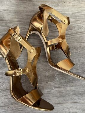 Ivanka Trump Gold Metallic Strappy High Heels